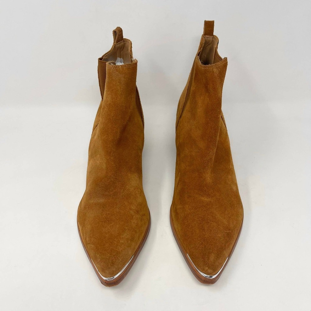 Marc Fisher Yale Cognac Suede Pointed Toe Chelsea Ankle Boots Silver Rand 9M - Picture 6 of 11